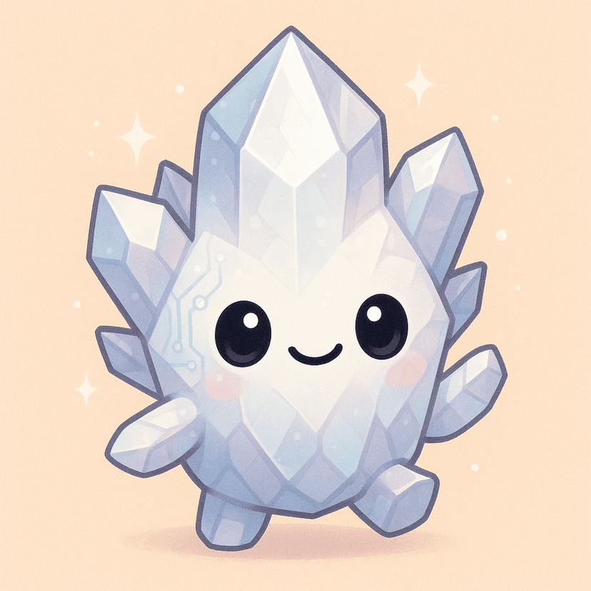 Mascota de Cuarzo.dev - Cristal kawaii con circuitos tecnológicos