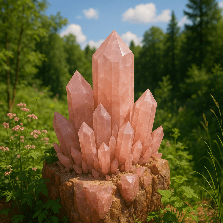Formación natural de cristales de cuarzo rosa - La inspiración detrás del nombre Cuarzo.dev